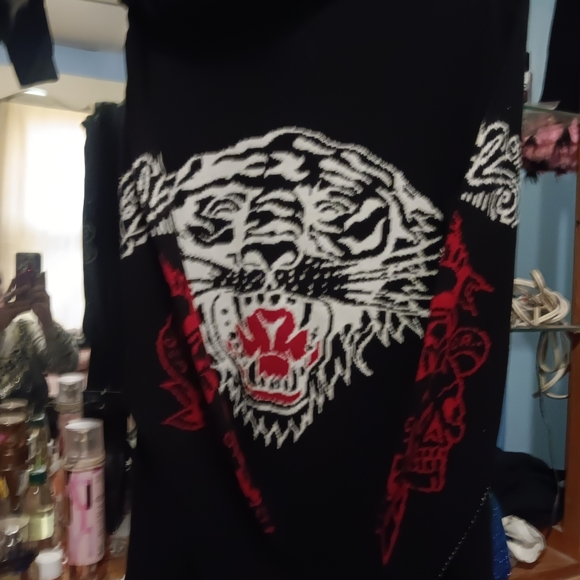 ED HARDY NWT Hooded Wool Blend Knit Sweater Cardigan Vintage Zip Up Lion. L - Picture 7 of 15